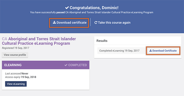 Screencapture of Certificate download