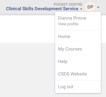 Screencapture of profile drop down